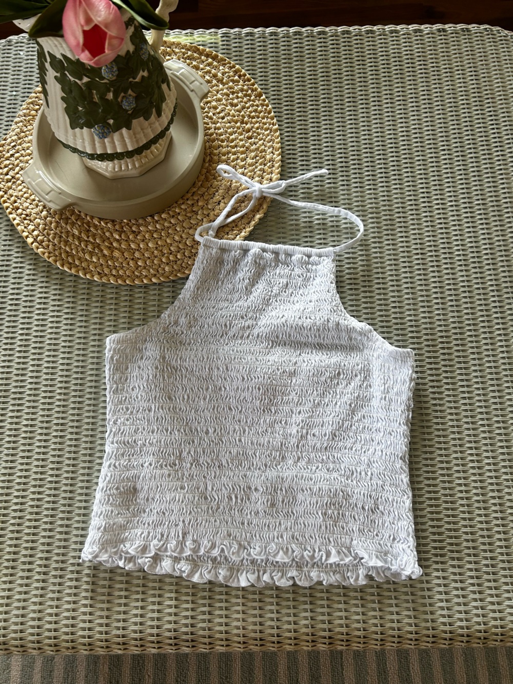 Old Navy White Smocked Halter Tank Top